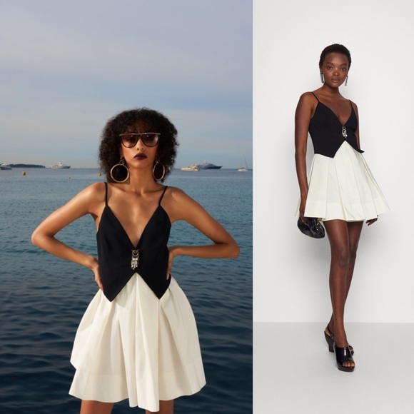 Pinko Dresses & Skirts - NWT Pinko Arama Abito Faille Mini Silhouette Dress Pleated V-neck Cocktail US 4